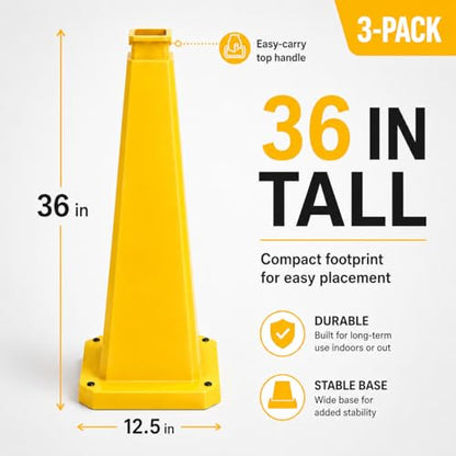 BESEA 3 Pack 36 Inch Yellow Traffic Cones with Weighted Base - color: Yellow, size: 36INCH