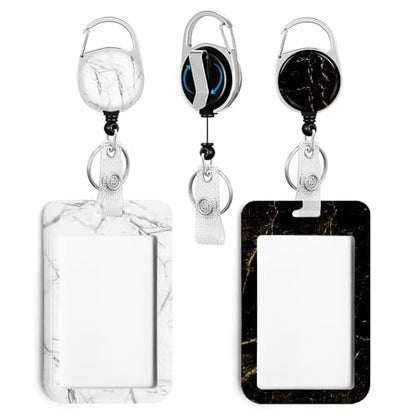 2 Pack Black&White Marble ID Badge Holder with Clip Badge Reels - color: 2 Pack-black&white Marble