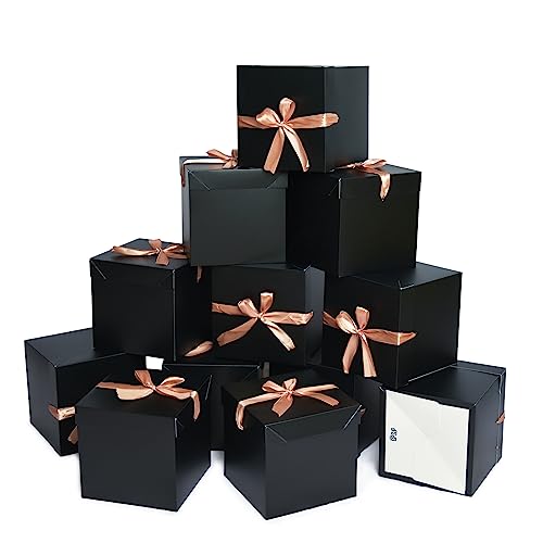 Gift Box with Lid & Ribbon for present, 12pcs, Black, 6"×6"×6" - color: Black, size: 6 x 6 x 6 Inch