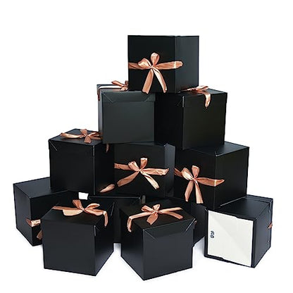Gift Box with Lid & Ribbon for present, 12pcs, Black, 6"×6"×6" - color: Black, size: 6 x 6 x 6 Inch