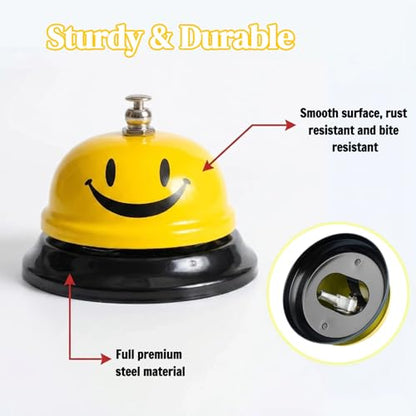 Stainless Steel Service Bell 3.35", Loud Clear Ringing Desk Call Bell for Restaurant Hotel School, Non-Slip Base, No Battery Needed for Dog Training Yellow