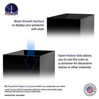 Marketing Holders 14" Acrylic Display Riser Box with One Open Side Versatile Black Square One Piece Retail Merchandise Storage Bin or Product Platform No Assembly - size: 14"w x 14"d x 14"h Black