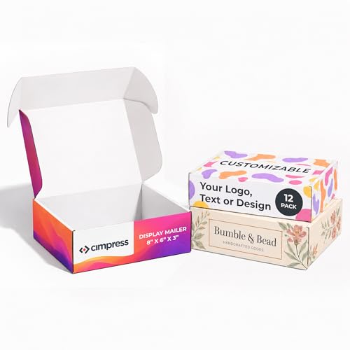 Personalized Mailer Box, Add Logo or Text, 8" x 6" x 3", 12 Pack, White Cardboard Gift Box, Medium Corrugated, Shipping Boxes for Small Business, Custom Packaging, Subscription Box - size: 8" x 6" x 3"
