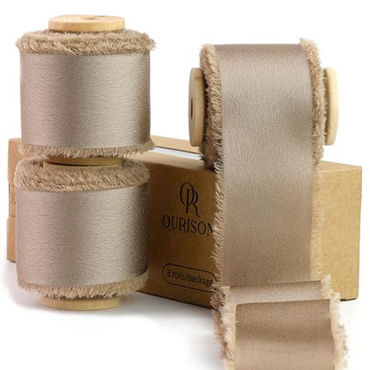 Silk Satin Ribbon 1-1/2 Inch x 30 Yards Champagne Brown - color: Champagne Brown