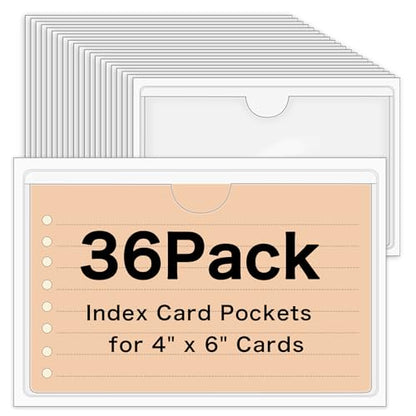 36 Pack Adhesive 4" x 6" Index Card Pockets Clear Plastic Labels Holders - size: 4 x 6 Inches
