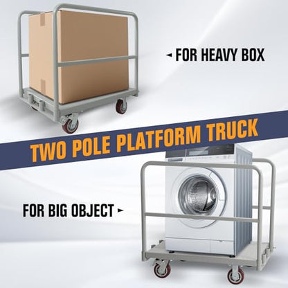 2-in-1 Heavy Duty Platform Truck Push Cart Dolly, Industrial Foldable Large Flatbed Cart with Wheels, 2 Side Handrails for Groceries, Garage, Warehouse Loading and Storage