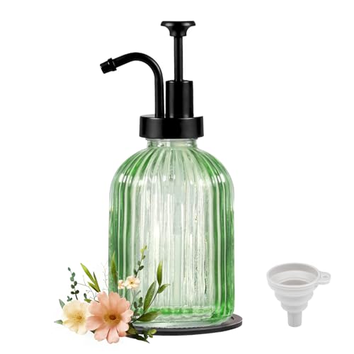 SheeChung 12oz Green Glass Liquid Soap Dispenser, Black Pump,Striped,1 Pack - color: Green, Black Pump, 1pc