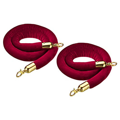 PATIKIL 4 Feet Purple Red Velvet Stanchion Rope, 2 Pack Crowd Control Barrier Rope with Snap Hooks for Posts Stands Queue Divider of Hotel Theater, Golden - color: Purple Red, size: 4 Feet