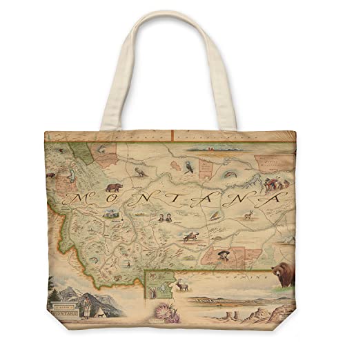 Xplorer Maps Canvas Tote Bag with Handles, Cloth Grocery Shopping Bag, Reusable & Eco-friendly Bag, 100% Cotton, Washable - color: Montana