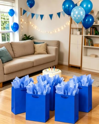 qiqee 10PCS Dark Blue Mini Gift Bags with Tissue Paper Handles 6.3"x4.7"x2.4" Small Size Present Party Favor Bags（Tissue Paper ） - color: Dark Blue, size: 1 Count (Pack of 10)