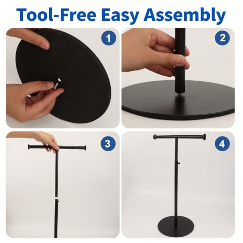 1 Pack Black Stainless Steel T Bar Purse Display Stand, Adjustable 15 to 24 Inch Height Tabletop Handbag Holder, Countertop Hanging Rack for Necklace Scarf Lanyard Jewelry Closet Boutique