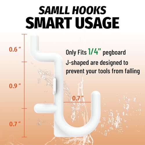 HUHOLE 100PC White Plastic Pegboard J Hooks for 1/4" Board - color: White