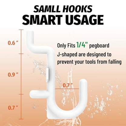 HUHOLE 100PC White Plastic Pegboard J Hooks for 1/4" Board - color: White