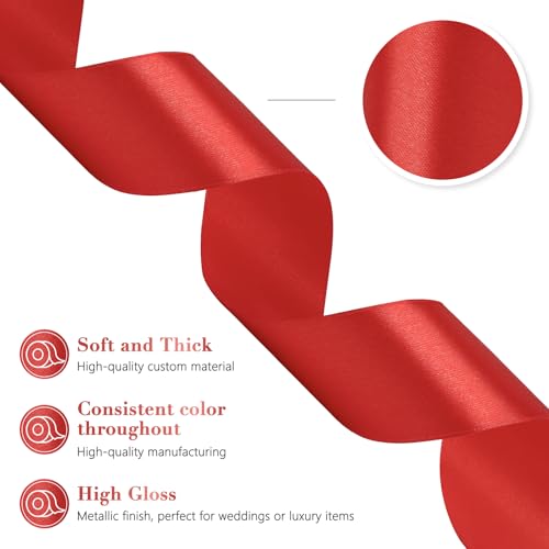 Red Ribbon 1-1/2 Inch 50 Yards, Solid Satin Ribbon for Flower Bouquet, Crafts, Gift Wrapping, Bridal Invitations, Hair, Christmas, Halloween, Valentine - color: Red