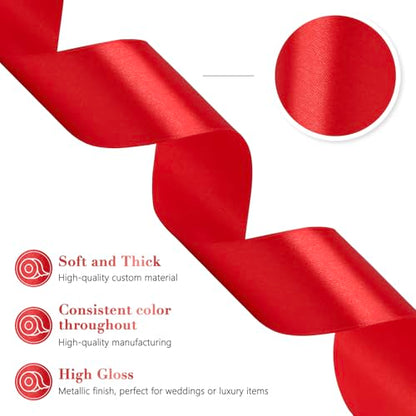 Red Ribbon 1-1/2 Inch 50 Yards, Solid Satin Ribbon for Flower Bouquet, Crafts, Gift Wrapping, Bridal Invitations, Hair, Christmas, Halloween, Valentine - color: Red