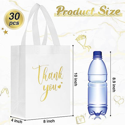 Sweetude 30 Thank You Non Woven Gift Bag, 10 x 8 x 4 Inch, White - color: White, size: 1 Count (Pack of 30)