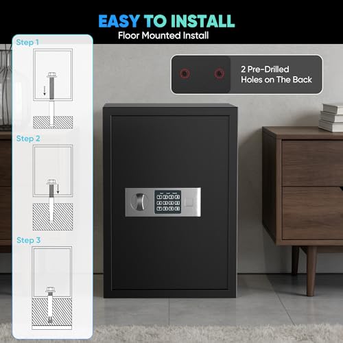 Locksworth Safe 1.92 Cubic Feet Safe Box with Electronic Keypad & Keys, Digital Security Lock Box for Home and Business Use, Money, Valuables, Guns, Jewelry and Documents, 13.8"W x 12.2"D x 19.7"H - size: 1.92 Cubic Feet