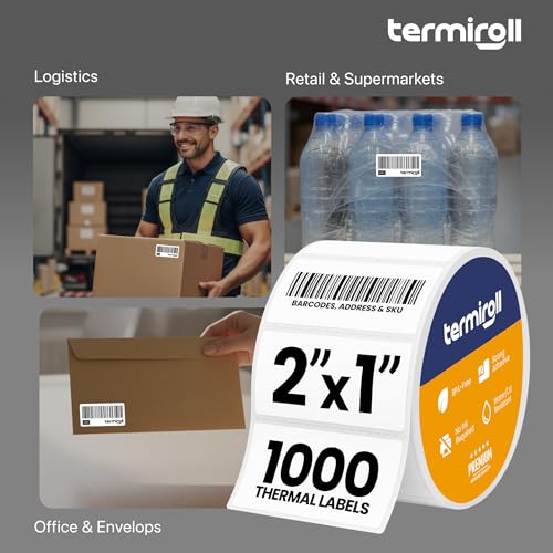 2x1 Thermal Labels Roll – 1000 Labels for Barcode, SKU & FNSKU – Direct Thermal, Strong Adhesive, Jam-Free Printing – Compatible with Rollo, Zebra, Munbyn (Not for Large Shipping Labels) - size: 2x1 - 1 Roll | 1000 Labels