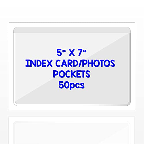 IMAGAME Clear Adhesive Index Card Pockets, 5" x 7", 50 Pack - size: 5-5/8" x 7-5/16" for 5" x 7" Cards/Photos