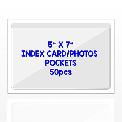 IMAGAME Clear Adhesive Index Card Pockets, 5" x 7", 50 Pack - size: 5-5/8" x 7-5/16" for 5" x 7" Cards/Photos