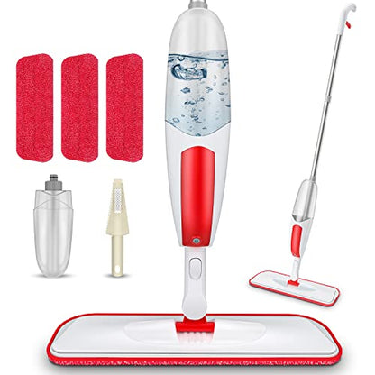 Microfiber Spray Mop for Laminate Floor Cleaning with 3pcs Washable Pads - color: Red