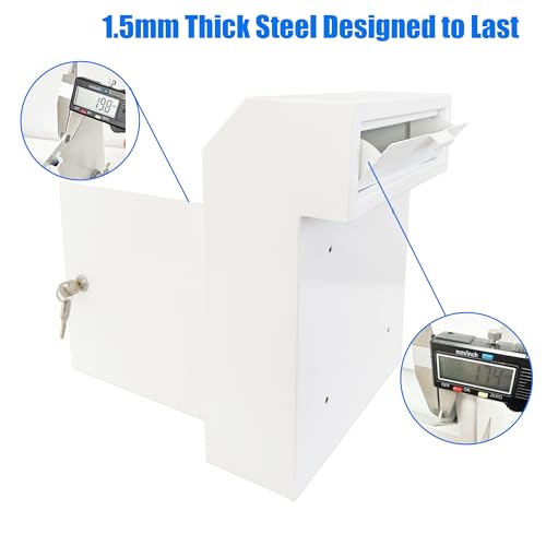 Through-the-Door Mailbox with Key Lock & Rear Access - color: White, size: Large