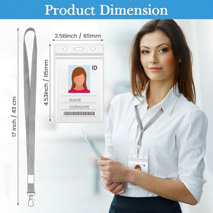 Shappy 100 Sets ID Card Holder with Lanyard Bulk, Waterproof, Grey - color: Grey