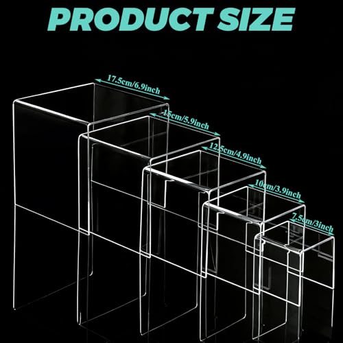 ASelected 5 PCS Clear Acrylic Risers Display Stands, 3/4/5/6/7Inch Square Acrylic Display Risers, Acrylics Stand for Figures, Perfumes, Cupcake, Candy, Dessert, Jewelry