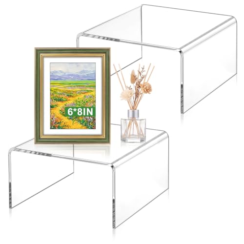 RattanView 2 Pcs 8 x 8 x 4'' Clear Square Acrylic Shelf Riser, 5mm Thick - color: Clear, size: 8 x 8 x 4 Inch, 5 mm
