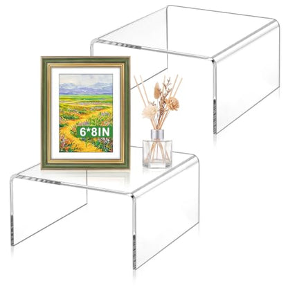 RattanView 2 Pcs 8 x 8 x 4'' Clear Square Acrylic Shelf Riser, 5mm Thick - color: Clear, size: 8 x 8 x 4 Inch, 5 mm
