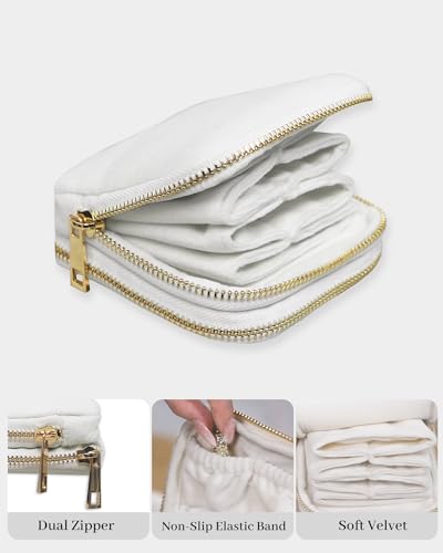Stratalife Small Travel Jewelry Case, Velvet Storgae Pouch - color: Cream White-02