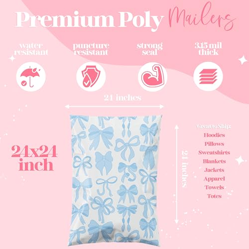 Pretty Package Store Poly Mailer 24x24, Blue Bows, 50 Pack - color: Blue Bows, size: 24x24 Inches