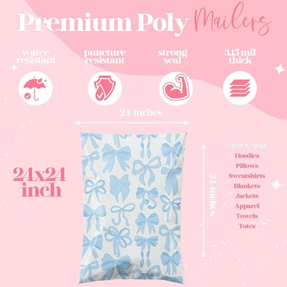 Pretty Package Store Poly Mailer 24x24, Blue Bows, 50 Pack - color: Blue Bows, size: 24x24 Inches