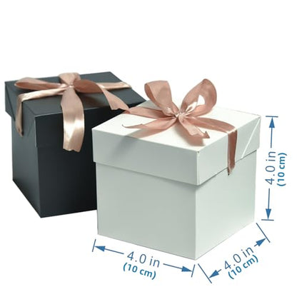 Gift Box with Lid & Ribbon for present, 12pcs, 4"×4"×4" - color: White & Black, size: 4 x 4 x 4 Inch
