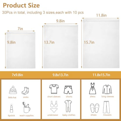 3 Sizes 30PCS Gcrdplat Travel Storage Bags - color: 3 sizes, size: 7x10",10x14",12x16"