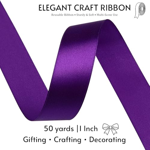 1 Inch Purple Satin Ribbon 50 Yards Single Face Polyester - color: Purple, size: 1 inch