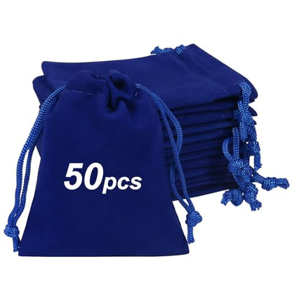 Shintop 50pcs Small Velvet Drawstring Bags, 3x4inch Blue Jewelry Pouches - color: Blue, size: 1 Count (Pack of 50)