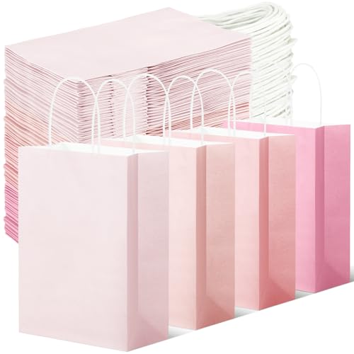 Tenceur 100 Pcs Pink Gradient Gift Paper Kraft Bags with Handle Party Favor - color: Pink
