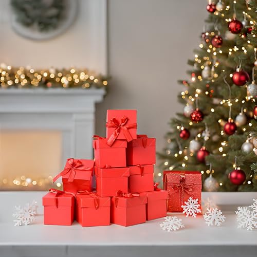Gift Box with Lid & Ribbon for present, 12pcs, Red, 6"×6"×6" - color: Red, size: 6 x 6 x 6 Inch