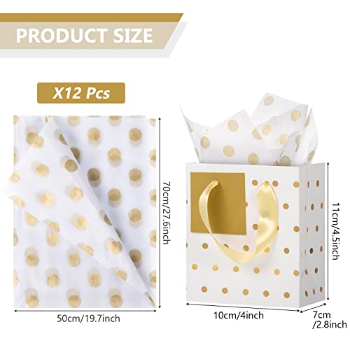 Tenare 12 Pcs Small Gift Bags Bulk,4 x 2.75 x 4.5 Inch,White Gold - color: White Gold, size: 4 x 2.75 x 4.5 Inch