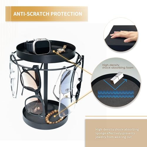 360° Rotating Sunglass Organizer Stand with Jewelry Tray, Black