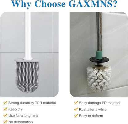 Silicone Toilet Brush and Holder, Wall Mounted No Rust Problem White - color: White