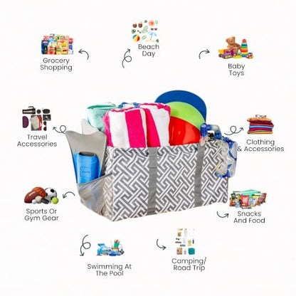 Extra Large Utility Tote Bag - Oversized Collapsible Beach Bag - Geo Gray - color: Geo Grey