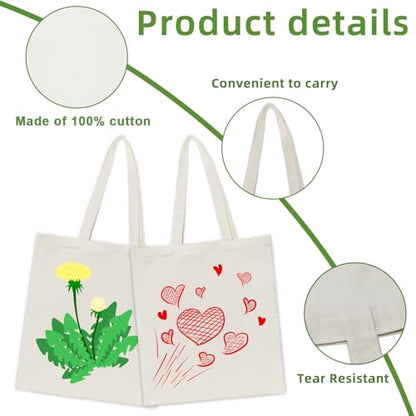 HECTOLIFE 6/12/24/48/ 96 Pack Canvas Tote Bags,Reusable Blank Canvas for Shopping Bags