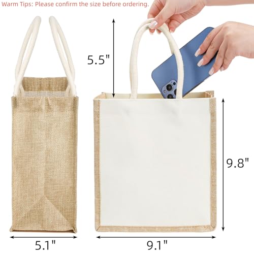 SOUJOY 6 Pack Burlap Tote Bags, Reusable Jute Gift Tote with Handles, Small Beach Bags, Canvas Grocery Shopping Tote for Bridesmaid, DIY, Shopping, Pool, Wedding Bag