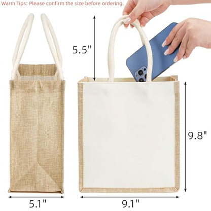 SOUJOY 6 Pack Burlap Tote Bags, Reusable Jute Gift Tote with Handles, Small Beach Bags, Canvas Grocery Shopping Tote for Bridesmaid, DIY, Shopping, Pool, Wedding Bag