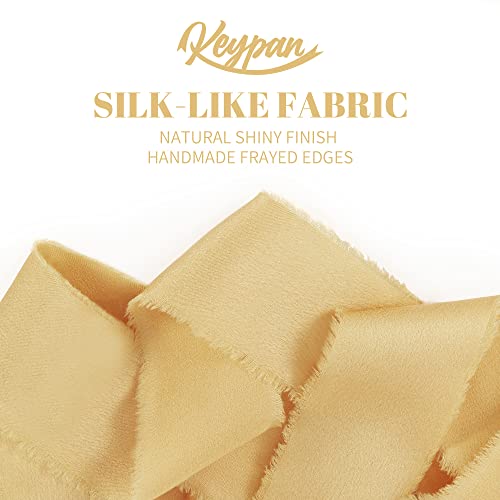 Keypan Gold Frayed Satin Chiffon Ribbon, 1.5 Inches, 21 Yards - color: Gold