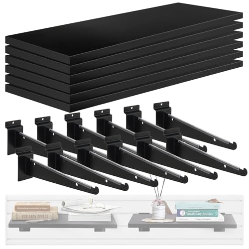 6 Pack 16" x 8" Wooden Slatwall Shelves with Metal Brackets - size: 6-Pack 16" x 8"