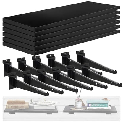 6 Pack 16" x 8" Wooden Slatwall Shelves with Metal Brackets - size: 6-Pack 16" x 8"