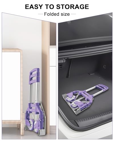 Folding Hand Truck, 200 LBS Capacity Lightweight Aluminum Trolley - color: Purple